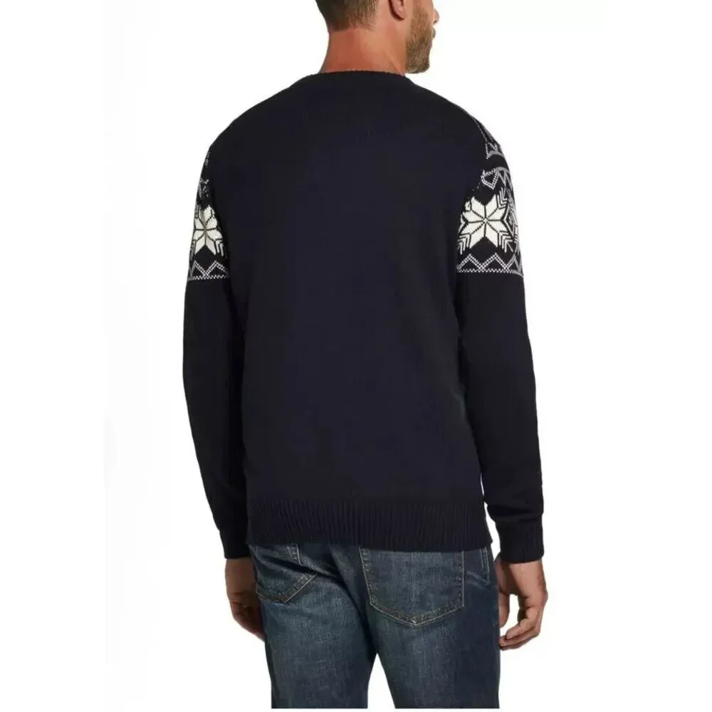 Weatherproof Mens Fair Isle Sweater Navy Fair Isle Crew-neck‎ Sweater Size Large